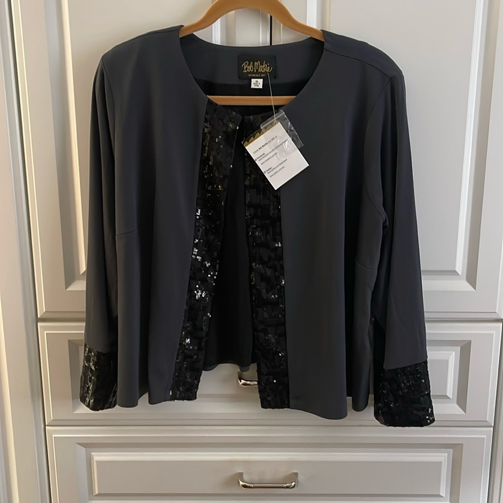 Bob Mackie formal evening jacket with black sequin detail.